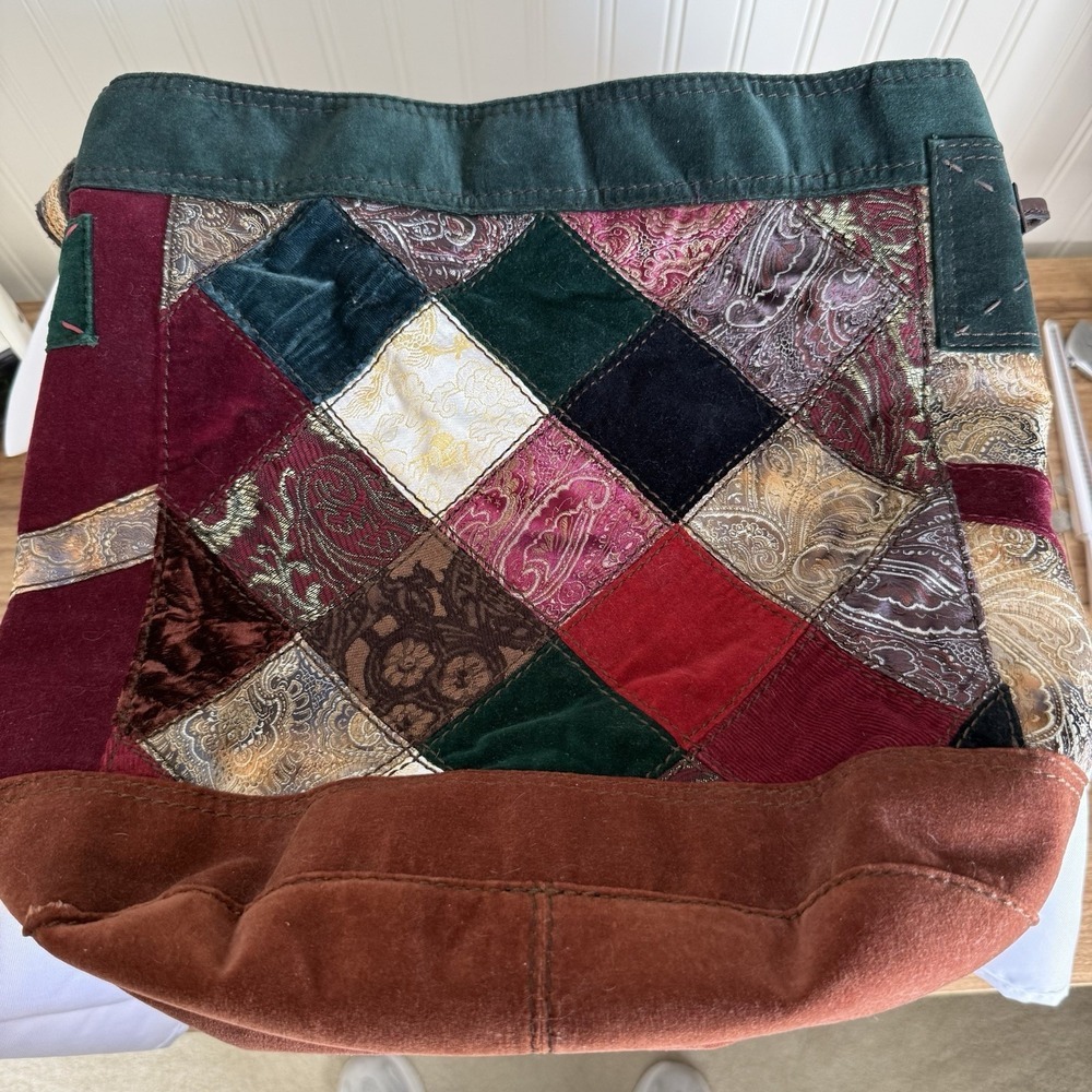 Lucky Brand Y2K Patchwork Velour Tapestry Paisley Bucket Shoulder Bag Purse